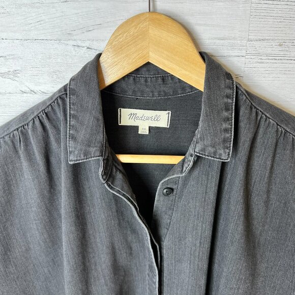 Madewell Top Womens Size XS Black Denim Rolled Sleeve Shirt in Lunar Wash - Picture 8 of 16